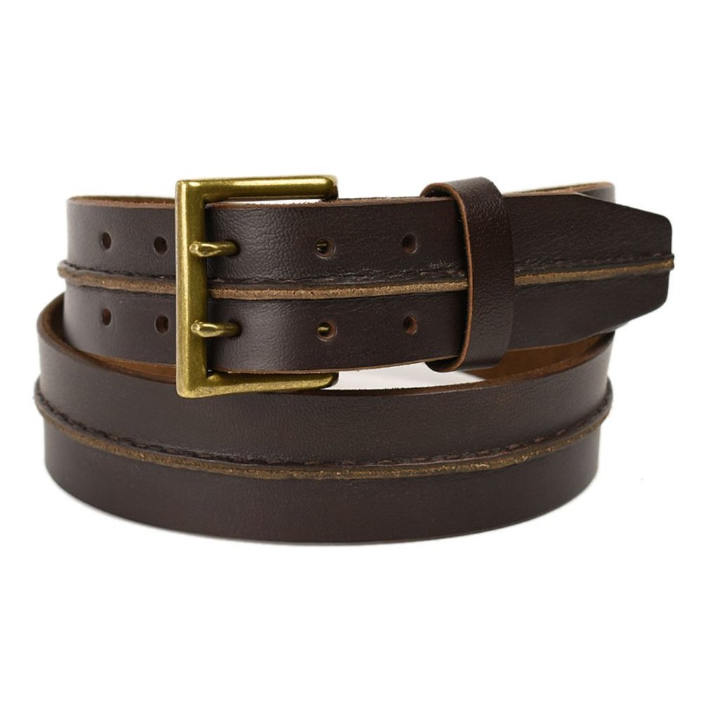 BROTHERS & SONS Mens Brown Double Prong Casual Leather Belt 40 NEW
